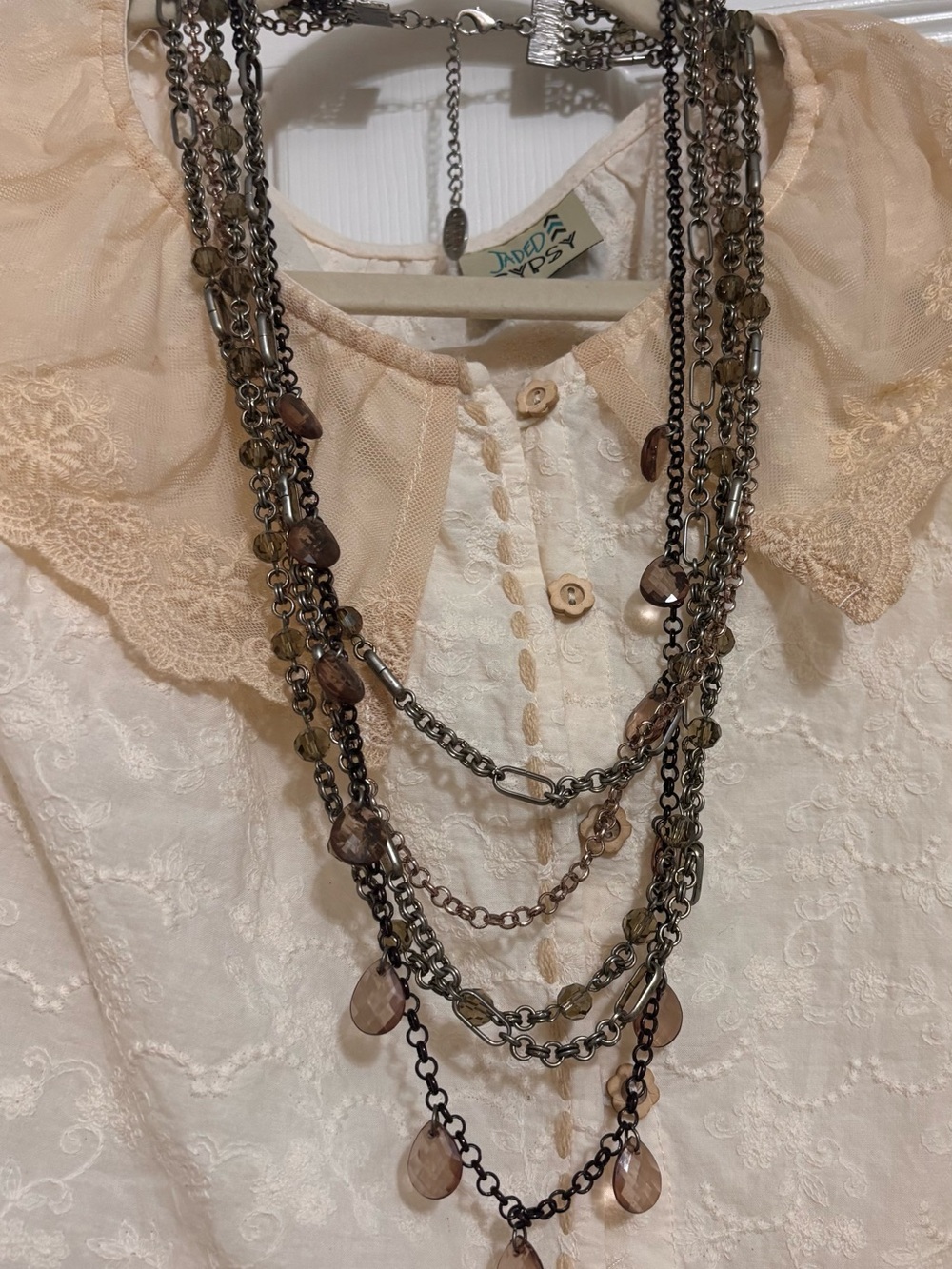 Layered Multi-Chain Pendant Necklace - Brown Tones